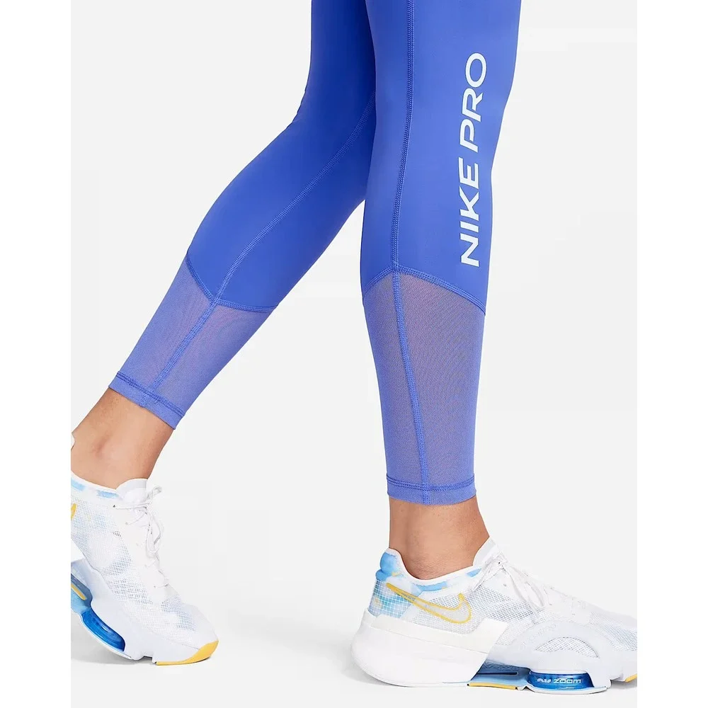 Nike Pro Women Small Blue Dri-FIT Mesh Panel Mid Rise Leggings FB5687-413